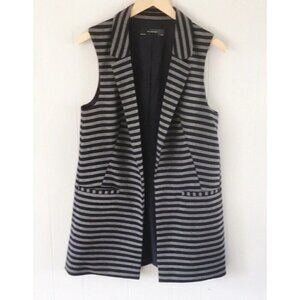 The Limited Womens Sz XS Navy Blue Gray Striped Duster Vest Jacket Cardigan